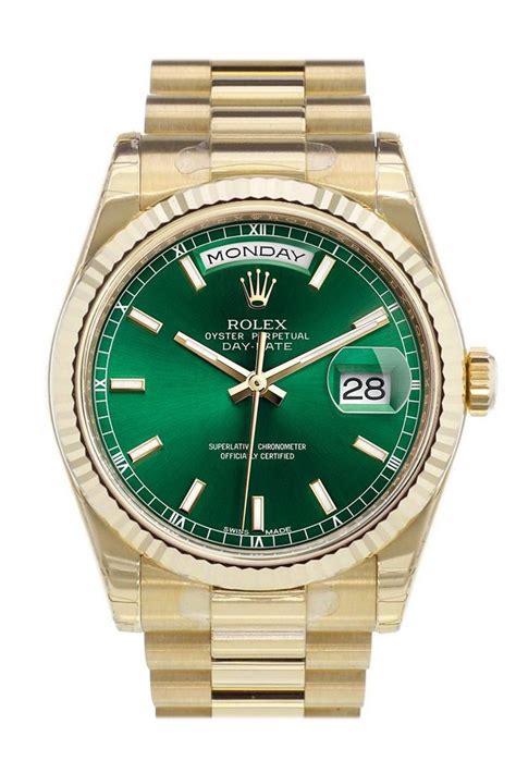 rolex day date 36 yellow gold green dial|rolex gold day date 36mm.